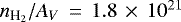 $n_{\textrm{H}_{2}} /A_V\,=\,1.8\,\times\,10^{21}$
