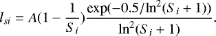 \begin{equation*} l_{si} = A(1 - \frac{1}{S_i}) \frac{\textrm{exp}(-0.5/\textrm{ln}^2(S_i&#x002B;1))}{\textrm{ln}^2(S_i&#x002B;1)}.\end{equation*}