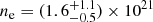 $ n_{\mathrm{e}}= (1.6^{+1.1}_{-0.5}) \times 10^{21} $