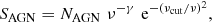 $$ \begin{aligned} S_{\rm AGN} = N_{\rm AGN} \,\, \nu ^{-\gamma } \,\,\mathrm{e}^{-(\nu _{\rm cut} / \nu )^2}, \end{aligned} $$