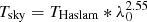 $ {T_{{\rm{sky}}}} = {T_{{\rm{Haslam}}}}*\lambda _0^{2.55} $