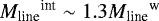 ${M_{\textrm{line}}}^{\textrm{int}}\sim1.3{M_{\textrm{line}}}^{\textrm{w}}$