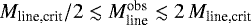 $M_{\textrm{line,crit}}/2 \lesssim M_{\textrm{line}}^{\textrm{obs}} \lesssim 2\,M_{\textrm{line,crit}}$