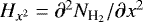 $H_{x^{2}}=\partial ^{2}{N_{\textrm{H}_{2}}}/\partial x^{2}$
