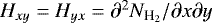 $H_{xy}=H_{yx}=\partial ^{2}{N_{\textrm{H}_{2}}}/\partial x\partial y$