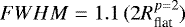 $FWHM=1.1\,(2R_{\textrm{flat}}^{p=2})$