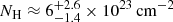 $ N_{\mathrm{H}}\approx 6^{+2.6}_{-1.4}\times 10^{23}\,\mathrm{cm}^{-2} $