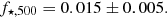 $$ \begin{aligned} f_{\star ,500}=0.015\pm 0.005. \end{aligned} $$