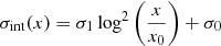 $$ \begin{aligned} \sigma _{\rm int} (x) = \sigma _1 \log ^2 \left( \frac{x}{x_0} \right) + \sigma _0 \end{aligned} $$