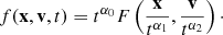 $$ \begin{aligned} f(\mathbf{x },\mathbf{v },t)=t^{\alpha _{0}} F\left( \frac{\mathbf{x }}{t^{\alpha _{1}}}, \frac{\mathbf{v }}{t^{\alpha _{2}}} \right)\cdot \end{aligned} $$