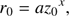 $$ \begin{aligned} {r_0}={a}{{z_0}^{x}}, \end{aligned} $$