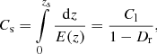 $$ \begin{aligned} C_\mathrm{s} =\int \limits _0^{z_\mathrm{s} } \dfrac{\mathrm{d} z}{E(z)} = \dfrac{C_\mathrm{l} }{1-D_\mathrm{r} }, \end{aligned} $$