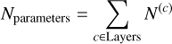 $$ \begin{aligned} N_{\rm parameters}&=\sum _{c\in \mathrm{Layers}}N^{(c)} \end{aligned} $$