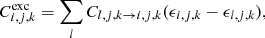 $$ \begin{aligned} C_{i,j,k}^{\mathrm{exc} } = \sum _l C_{l,j,k \rightarrow i,j,k} (\epsilon _{i,j,k} - \epsilon _{l,j,k}), \end{aligned} $$