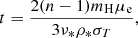 $$ \begin{aligned} t = \frac{2 (n - 1) m_{\rm H} \mu _{\rm e}}{3 \nu _{\mathrm{*} } \rho _{\mathrm{*} } \sigma _T}, \end{aligned} $$
