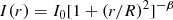 $$ \begin{aligned} I(r) =I_0 [1 + (r/R)^2]^{-\beta } \end{aligned} $$