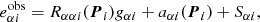 $$ \begin{aligned} e^{\mathrm{obs}}_{\alpha i} = R_{\alpha \alpha i}(\boldsymbol{P}_i) g_{\alpha i} + a_{\alpha i}(\boldsymbol{P}_i) + S_{\alpha i} ,\end{aligned} $$