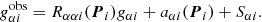 $$ \begin{aligned} g^{\mathrm{obs}}_{\alpha i} = R_{\alpha \alpha i}(\boldsymbol{P}_i) g_{\alpha i} + a_{\alpha i}(\boldsymbol{P}_i) + S_{\alpha i}. \end{aligned} $$