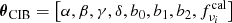 $$ \begin{aligned} \boldsymbol{\theta }_{\rm CIB} = \left[ \alpha , \beta , \gamma , \delta , b_0, b_1, b_2, f_{\nu _i}^{\mathrm{cal}} \right] \end{aligned} $$