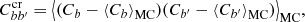 $$ \begin{aligned} C_{bb^{\prime }}^\mathrm{cr} = {\left\langle (C_b - {\langle C_b\rangle }_{\mathrm{MC} })(C_{b^{\prime }} - {\langle C_{b^{\prime }}\rangle }_{\mathrm{MC} })\right\rangle }_{\mathrm{MC} } ,\end{aligned} $$