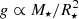 $ g \propto {M_ \star }/R_ \star ^2 $