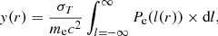 $$ \begin{aligned} { y}(r)=\frac{\sigma _T}{m_{\rm e} c^2} \int _{l=-\infty }^{\infty } P_{\rm e}(l(r))\times \mathrm{d}l, \end{aligned} $$