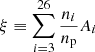 $ \xi \equiv \sum_{i=3}^{26} \frac{n_{i}}{n_{\mathrm{p}}}A_i $