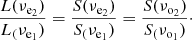 $$ \begin{aligned} \frac{L(\nu _{\mathrm{e}_2})}{L_(\nu _{\mathrm{e}_1})}=\frac{S(\nu _{\mathrm{e}_2})}{S_(\nu _{\mathrm{e}_1})}=\frac{S(\nu _{\mathrm{o}_2})}{S_(\nu _{\mathrm{o}_1})}\cdot \end{aligned} $$