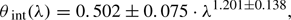 $$ \begin{aligned} \theta _{\text{ int}}(\lambda ) = 0.502\pm 0.075 \cdot \lambda ^{1.201\pm 0.138}, \end{aligned} $$