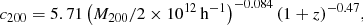 $$ \begin{aligned} c_{200}=5.71\left(M_{200}/2 \times 10^{12}\,\mathrm{h}^{-1}\right)^{-0.084}(1+z)^{-0.47}, \end{aligned} $$