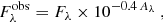 $$ \begin{aligned} F_{\lambda }^{\mathrm{obs} } = F_{\lambda }\times 10^{-0.4\,A_{\lambda }}~, \end{aligned} $$
