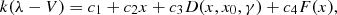 $$ \begin{aligned} k(\lambda - V) = c_1+c_2x+c_3D(x,x_0,\gamma ) + c_4F(x), \end{aligned} $$