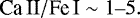 \begin{equation*} \text{Ca\,II}/\text{Fe\,I}\sim 1\hbox{--}5 .\end{equation*}
