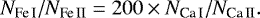 \begin{equation*} N_{\text{Fe\,I}}/N_{\text{Fe\,II}} = 200 \times N_{\text{Ca\,I}}/N_{\text{Ca\,II}} .\end{equation*}