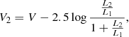 $$ \begin{aligned} V_2= V - 2.5\log { \frac{\frac{L_2}{L_1}}{1+\frac{L_2}{L_1}}} , \end{aligned} $$