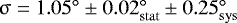 $\upsigma = 1.05^{\circ} \pm 0.02_{\mathrm{stat}}^{\circ} \pm 0.25_{\mathrm{sys}}^{\circ}$
