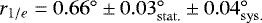 $r_{1/e} = 0.66^{\circ} \pm 0.03_{\mathrm{stat.}}^{\circ} \pm 0.04_{\mathrm{sys.}}^{\circ}$