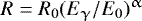 $R=R_0(E_{\upgamma}/E_0)^{\upalpha}$
