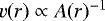 $v(r) \propto A(r)^{-1}$
