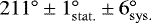 $211^{\circ} \pm 1^{\circ}_{\mathrm{stat.}} \pm 6^{\circ}_{\mathrm{sys.}}$