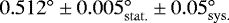 $0.512^{\circ} \pm0.005_{\mathrm{stat.}}^{\circ} \pm 0.05_{\mathrm{sys.}}^{\circ}$