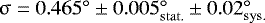 $\upsigma = 0.465^{\circ} \pm0.005_{\mathrm{stat.}}^{\circ} \pm 0.02_{\mathrm{sys.}}^{\circ}$