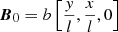 $$ \begin{aligned} {\boldsymbol{B}}_{0}&= b \left[\frac{{ y}}{l}, \frac{x}{l}, 0\right] \end{aligned} $$