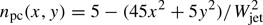 $ {n_{{\rm{pc}}}}(x,y) = 5 - (45{x^2} + 5{y^2})/W_{{\rm{jet}}}^2 $