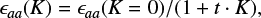 $ \epsilon_{aa}(K) = \epsilon_{aa}(K=0)/(1 + t \cdot K), $
