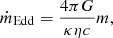 $$ \begin{aligned} \dot{m}_{\rm Edd} = \frac{4\pi G }{\kappa \eta c}m, \end{aligned} $$