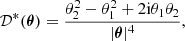 $$ \begin{aligned} \mathcal{D}^*(\boldsymbol{\theta })= \frac{\theta _2^2-\theta _1^2+2\mathrm{i} \theta _1\theta _2}{|\boldsymbol{\theta }|^4}, \end{aligned} $$