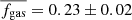 $ \overline{f_{\mathrm{gas}}} = 0.23 \pm 0.02 $