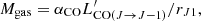 $$ \begin{aligned} {M_{\rm gas}} = \alpha _{\rm CO} {L}_{\mathrm{CO}(J\rightarrow J-1)}^\prime /r_{J1} ,\end{aligned} $$