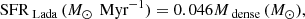 $$ \begin{aligned} {\text{ SFR}_{\text{ Lada}}}\, (M_{\odot }\,{\text{ Myr}}^{-1})=0.046 M_{\text{ dense}}\,(M_{\odot }), \end{aligned} $$